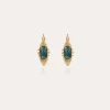 Boucles d'oreilles Serti Talisman petit modèle dorées - Apatite bleue