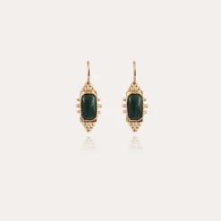 Boucles d'oreilles Serti Talisman petit modèle dorées - Jaspe vert