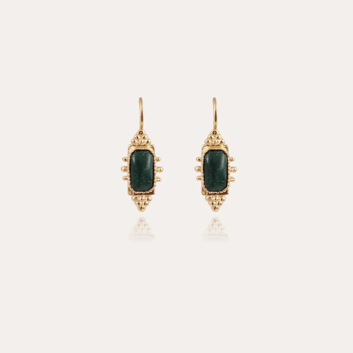 Boucles d'oreilles Serti Talisman petit modèle dorées - Jaspe vert