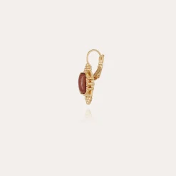 Boucles d'oreilles Serti Talisman petit modèle dorées - Jaspe rouge