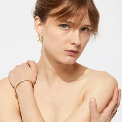 Boucles d'oreilles Serti Talisman petit modèle dorées - Nacre blanche