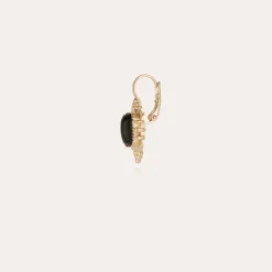 Boucles d'oreilles Serti Talisman petit modèle dorées - Basalte noir