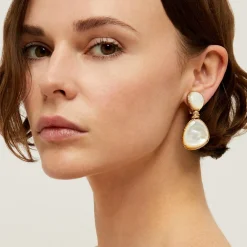 Boucles d'oreilles Silia dorées - Nacre blanche