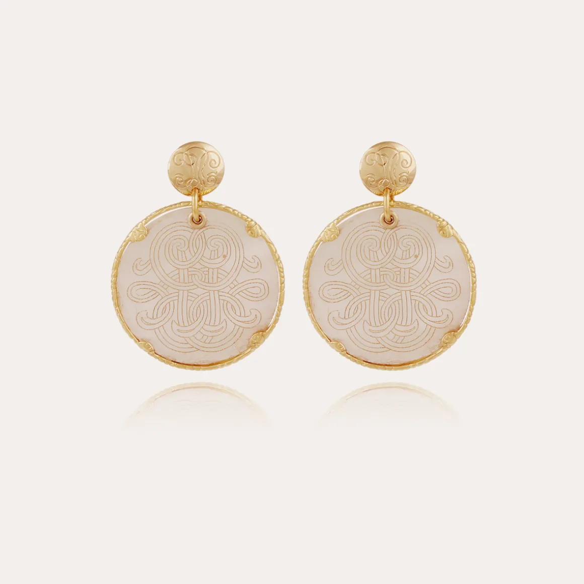 Boucles d'oreilles Sun Diva grand modèle dorées - Nacre blanche