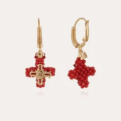 Boucles d'oreilles Tao Croix perle dorées