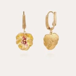 Boucles d'oreilles Tao Pensées émail dorées