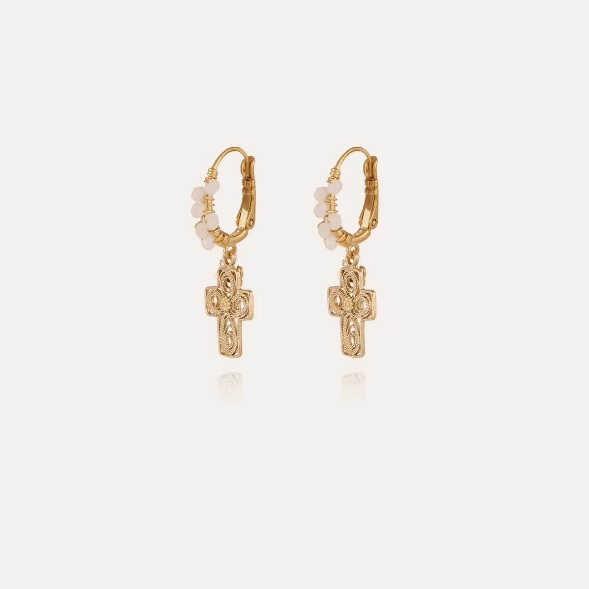 Boucles d'oreilles Tao Yuca Croix perles dorées