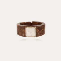 Bracelet Arty Bis acétate doré - Marron - Nacre blanche