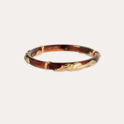 Bracelet Cobra jonc acétate doré - Marron