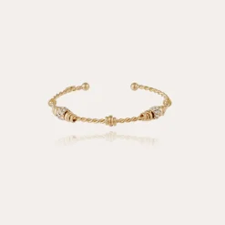 Bracelet jonc Torsade 3 strass petit modèle doré