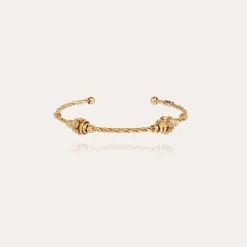 Bracelet jonc Torsade 2 strass petit modèle doré