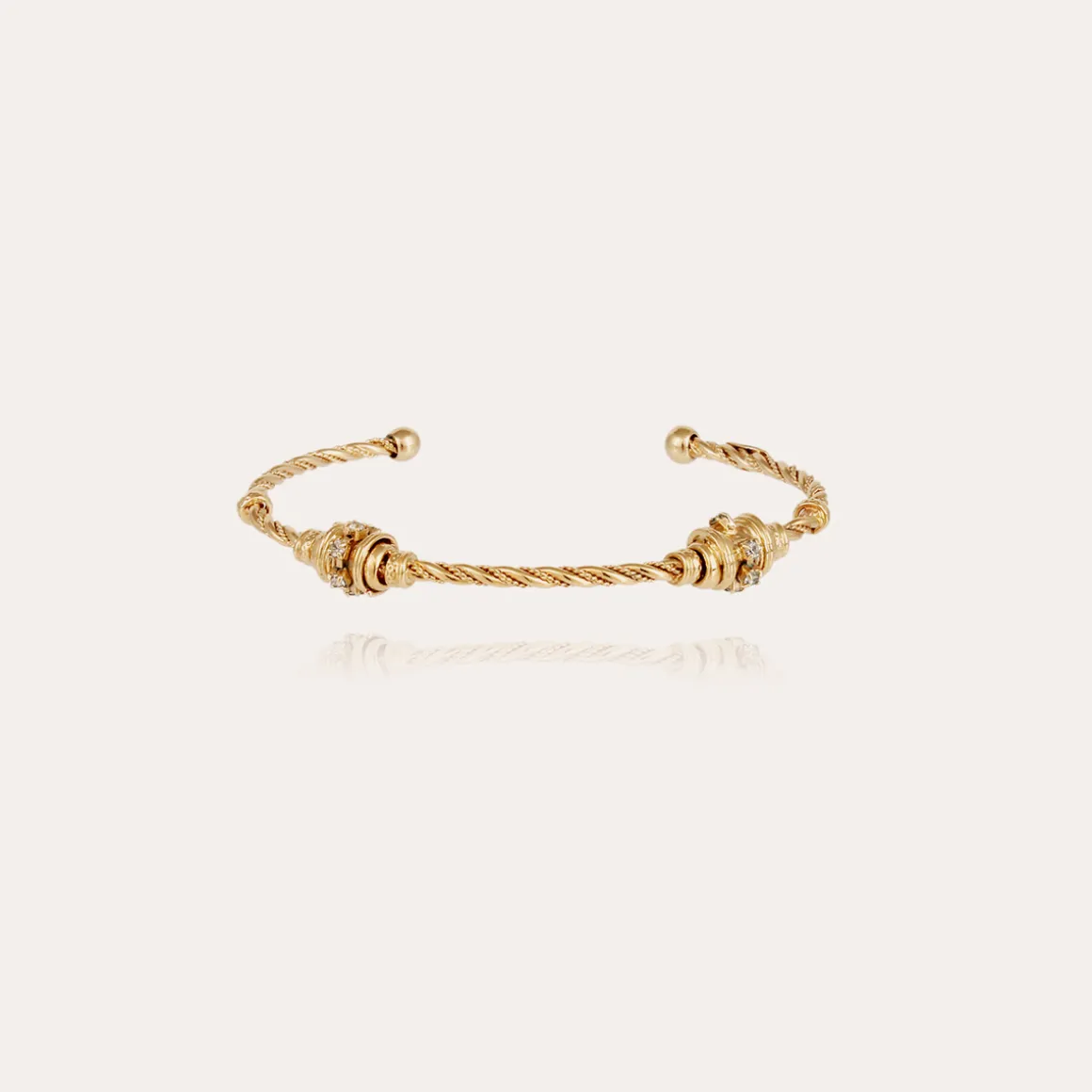 Bracelet jonc Torsade 2 strass petit modèle doré
