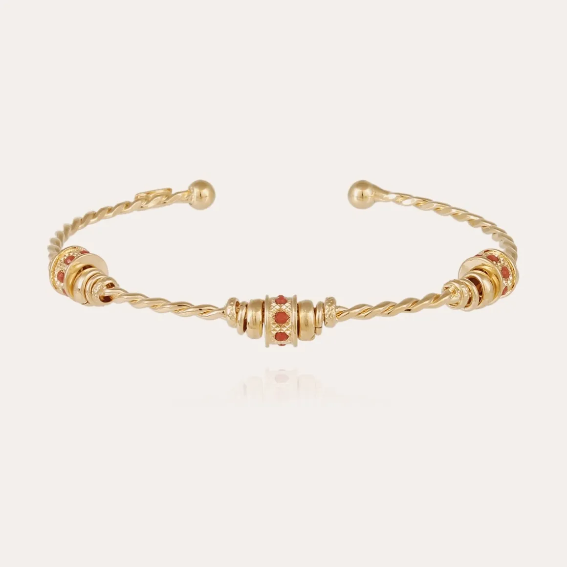 Bracelet jonc Torsade 3 strass petit modèle doré