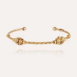 Bracelet jonc Torsade 2 strass petit modèle doré