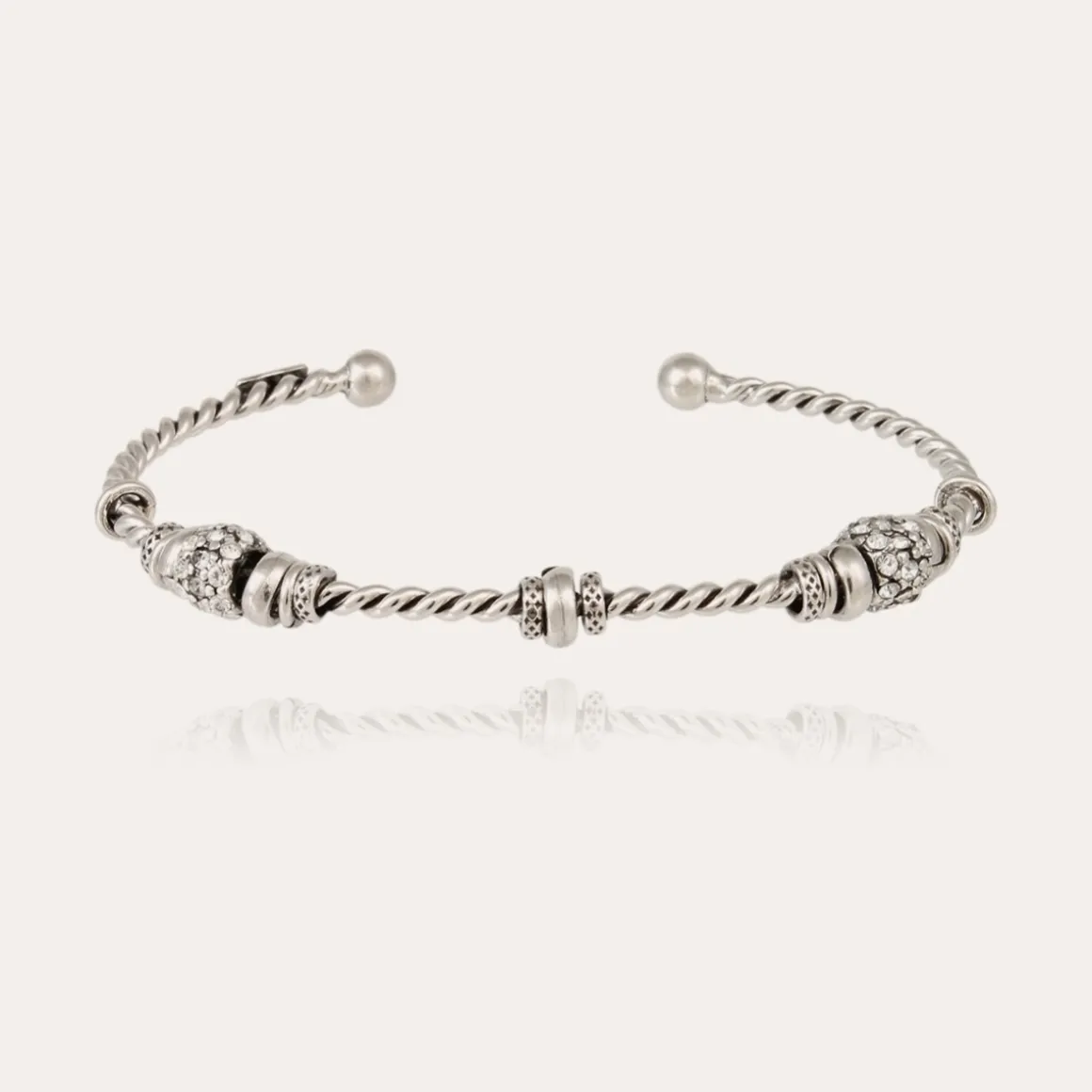 Bracelet jonc Torsade 3 strass petit modèle argenté