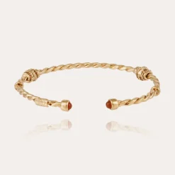 Bracelet Jonc Torsade cabochons petit modèle doré