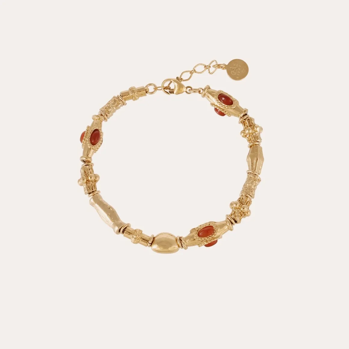 Bracelet Kali cabochons doré - Cornaline