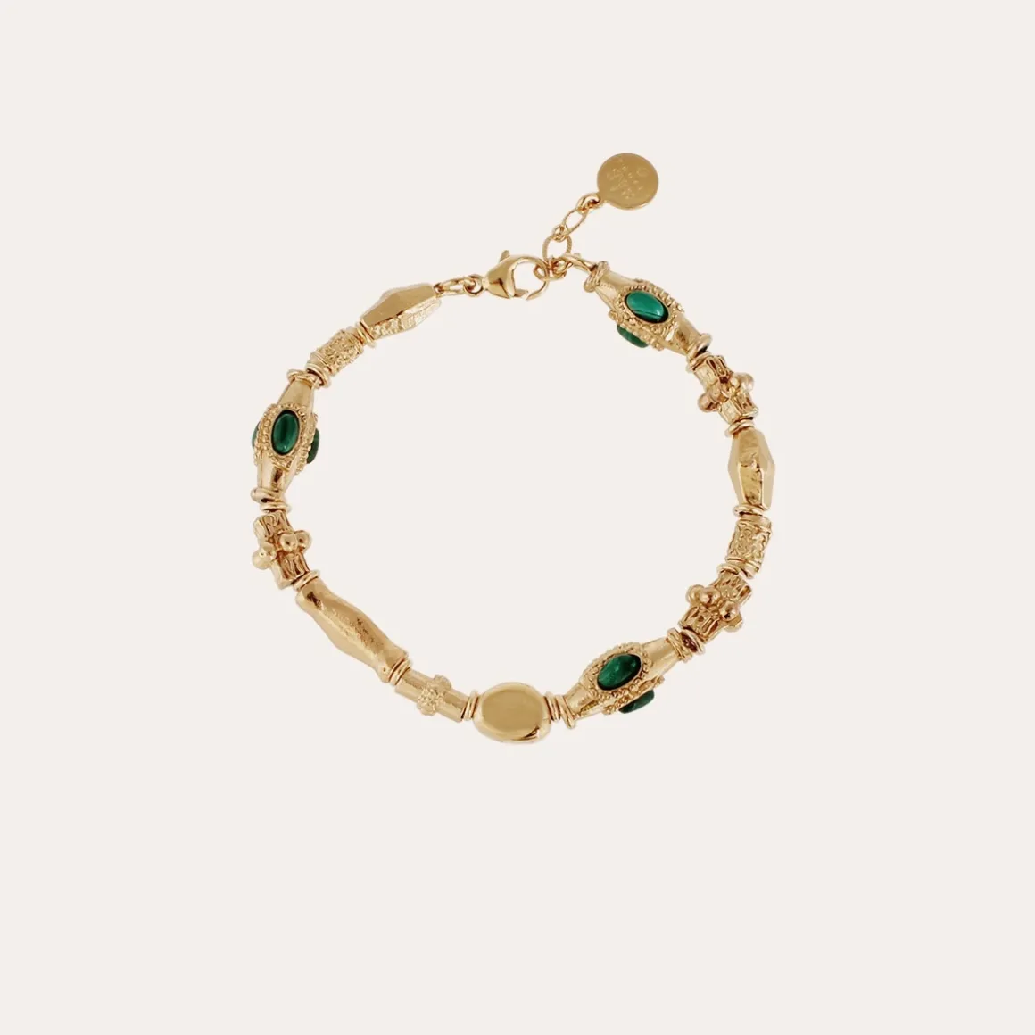 Bracelet Kali cabochons doré - Malachite