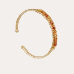 Bracelet Lyre jonc grand modèle doré - Cornaline