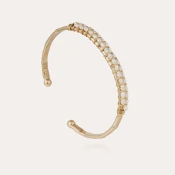 Bracelet Lyre jonc grand modèle doré - Nacre blanche