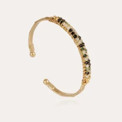 Bracelet Lyre jonc grand modèle doré - Pierres fines