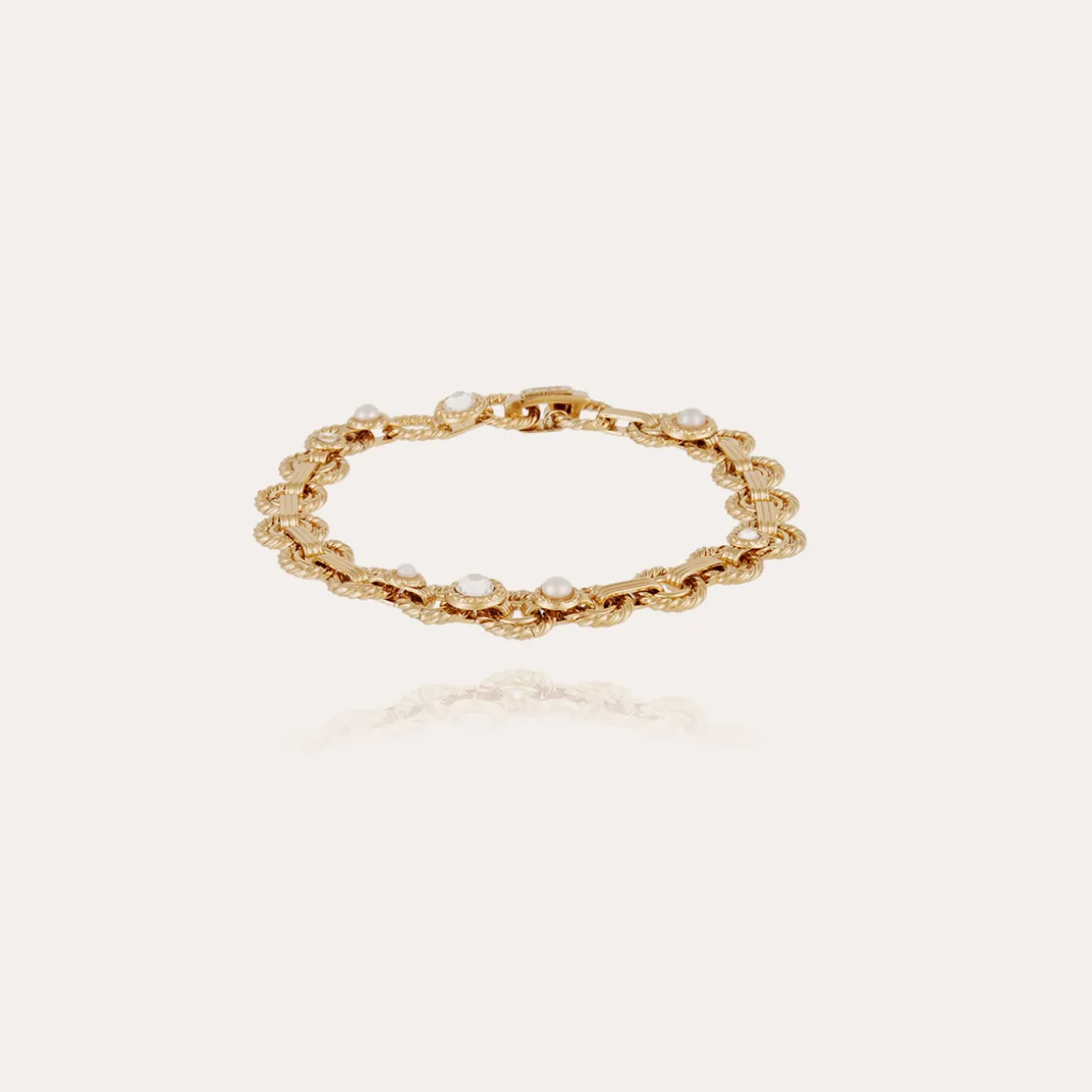Bracelet Mistral doré - Nacre blanche & strass