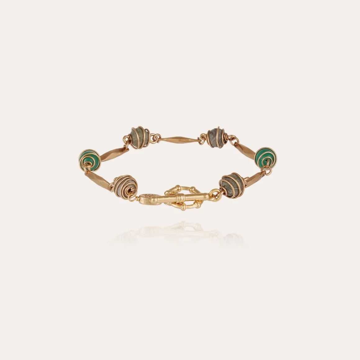 Bracelet Perla serti doré - Aventurine & Agate grise