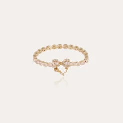 Bracelet Riviera Fleur grand modèle doré - Zircone