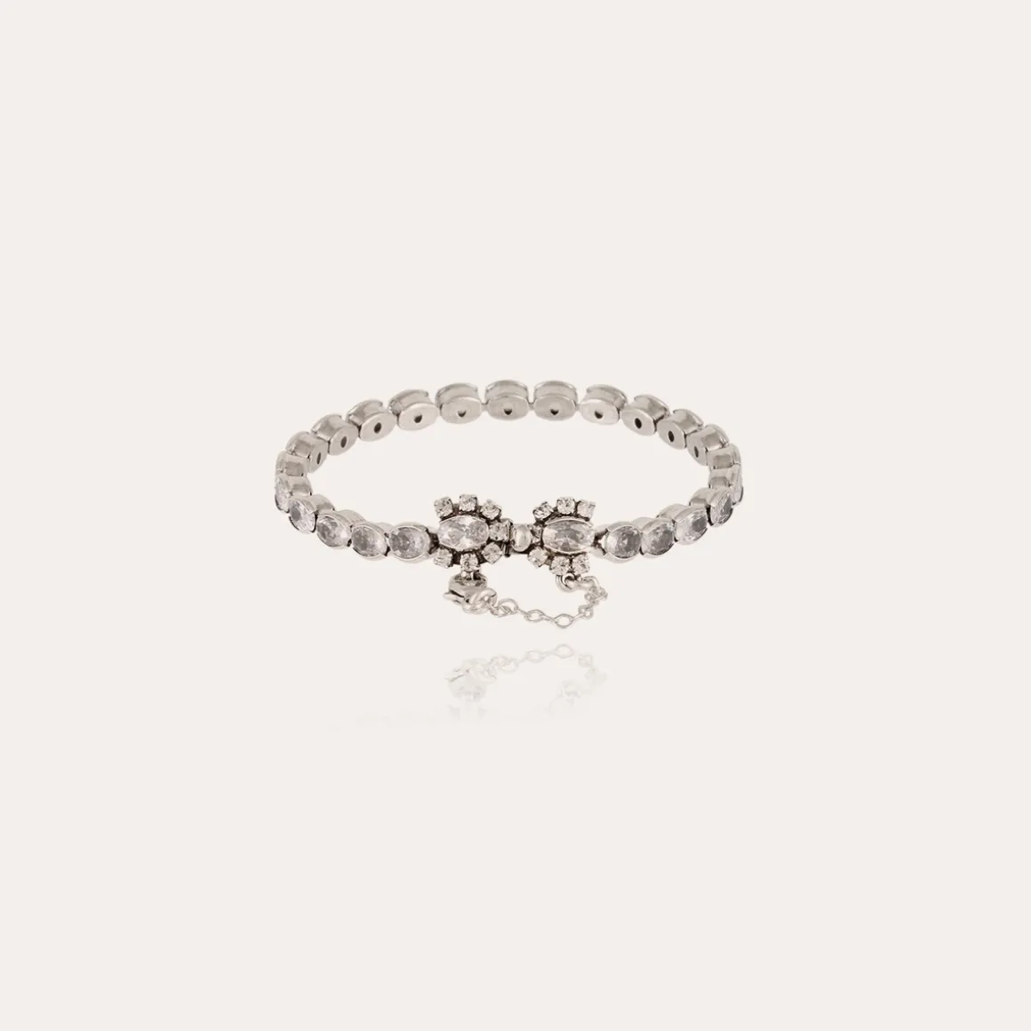 Bracelet Riviera Fleur grand modèle argenté - Zircone