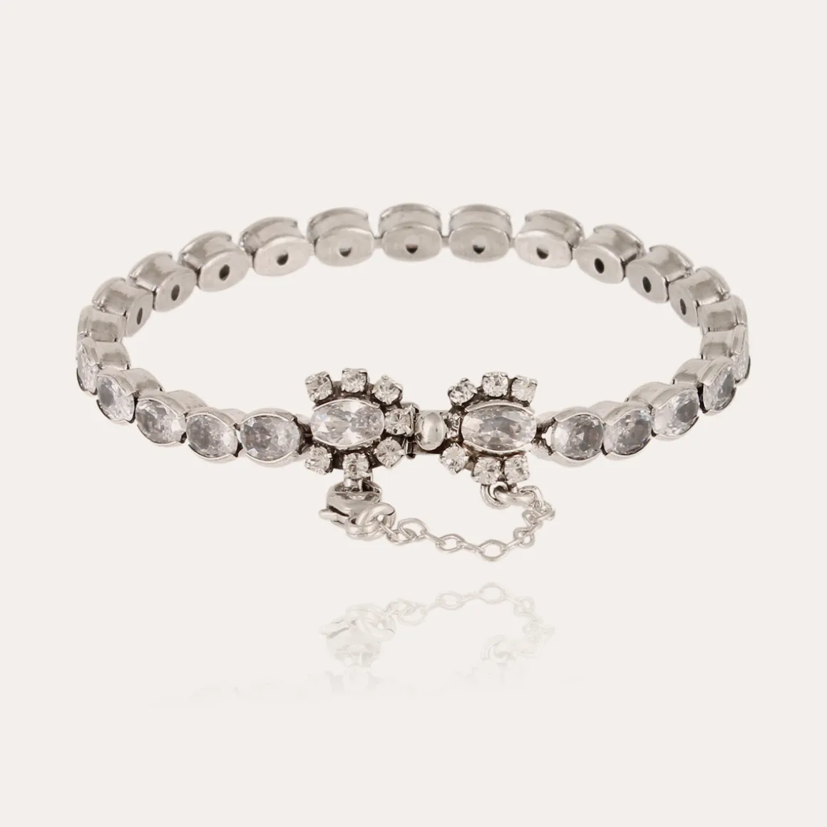 Bracelet Riviera Fleur grand modèle argenté - Zircone