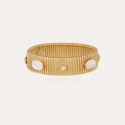 Bracelet Strada moyen modèle doré - Nacre blanche & Strass