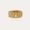 Bracelet Totem Pierre grand modèle doré - Nacre blanche