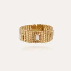 Bracelet Totem Pierre grand modèle doré - Nacre blanche