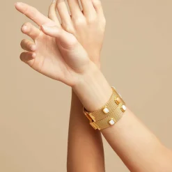 Bracelet Totem Pierre grand modèle doré - Nacre blanche