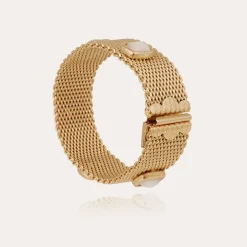 Bracelet Totem Pierre grand modèle doré - Nacre blanche