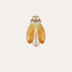 Broche Cigale email dorée