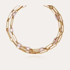 Collier Mayi double acétate doré - Violet