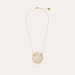 Collier Sun Diva grand modèle doré - Nacre blanche