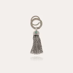 Porte-clés Pompon cabochon argenté