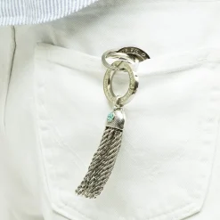 Porte-clés Pompon cabochon argenté