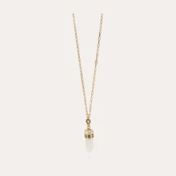 Sautoir Cristal Serti grand modèle doré - Cristal de Roche & Malachite