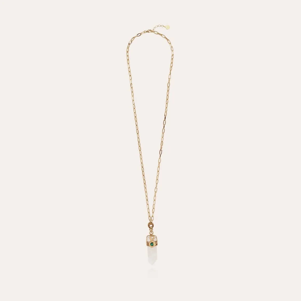 Sautoir Cristal Serti grand modèle doré - Cristal de Roche & Malachite