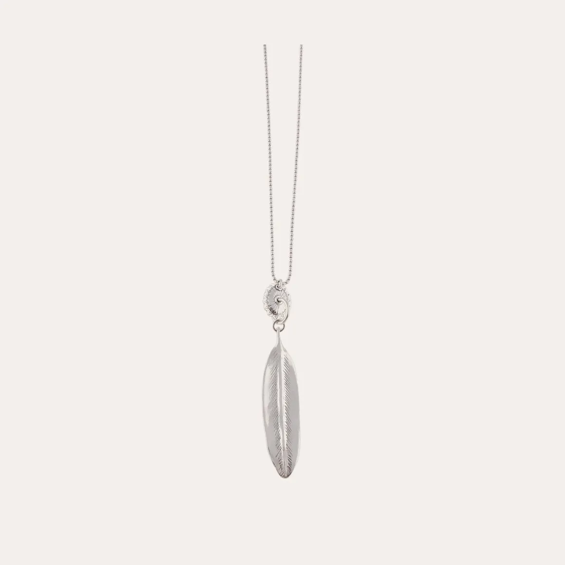 Sautoir Plume gravée argenté